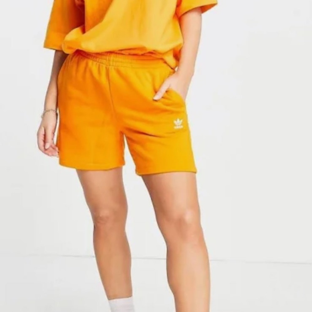Orange adidas shorts size L